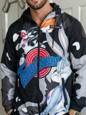 Members Only Space Jam Jacket Bugs Bunny Graphic Hooded Size M Unisex